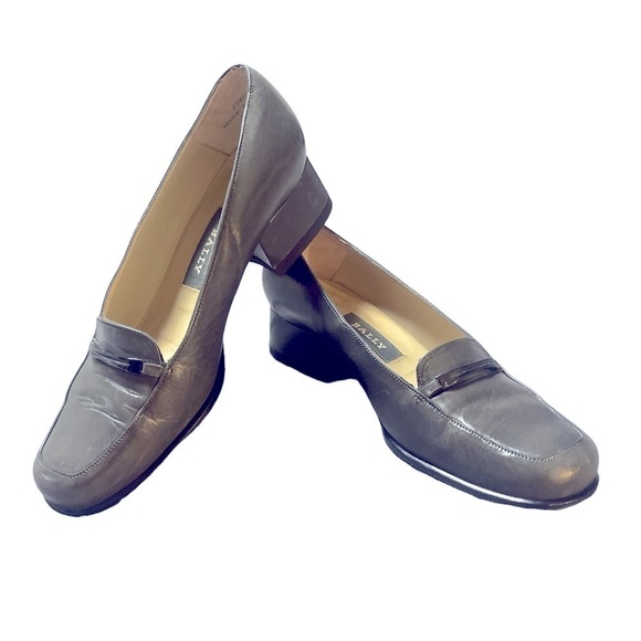Bally Vintage Gray Slip On Heeled Loafers Size 5.5 - Picture 1 of 16